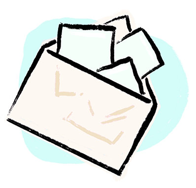 Hand-drawn illustration of an envelope holding a few images, visually describing the Starter pack